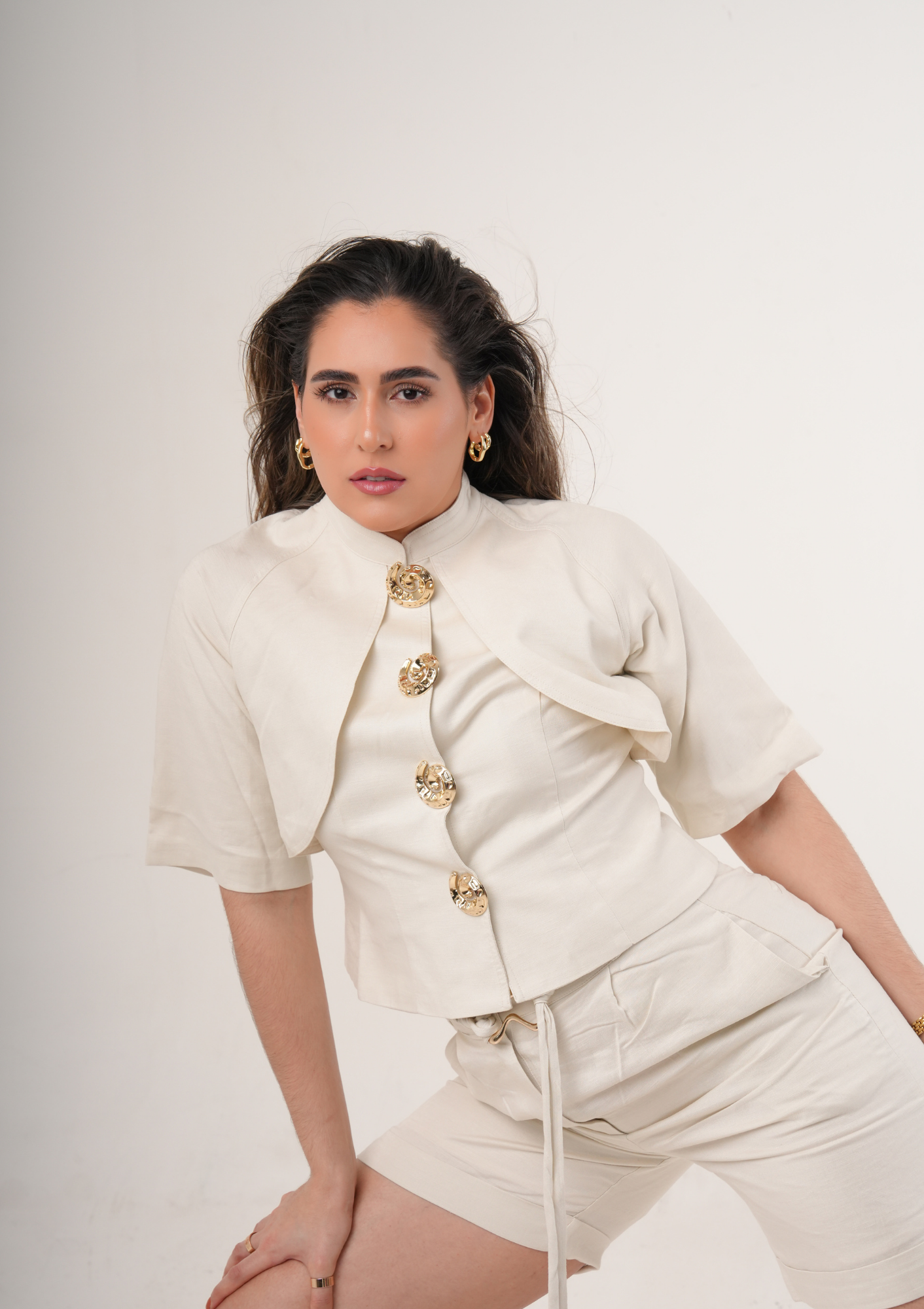 Narea Shell-Button Linen Top