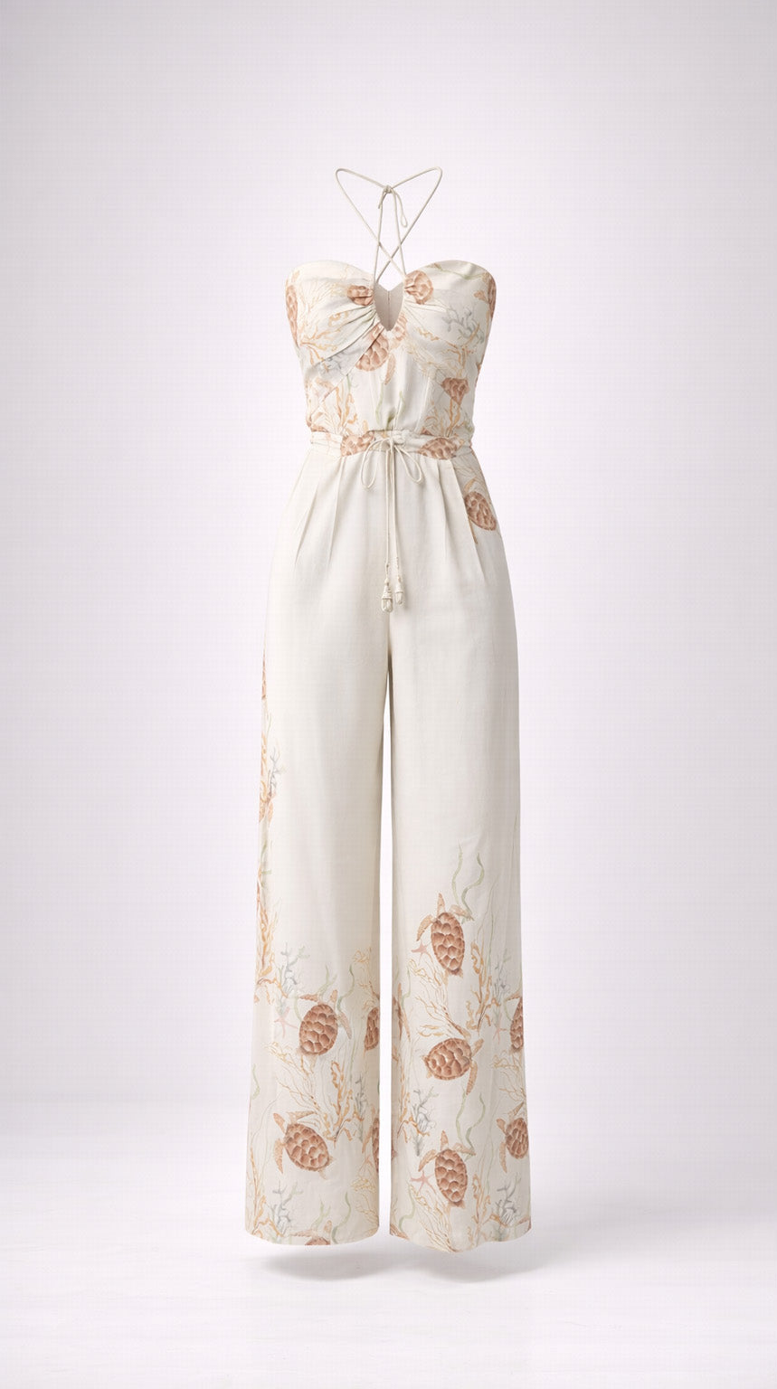 Costamar Linen-Blend Halter Wide-Leg Jumpsuit SABLE Costamar Linen-Blend Halter Wide-Leg Jumpsuit SABLE