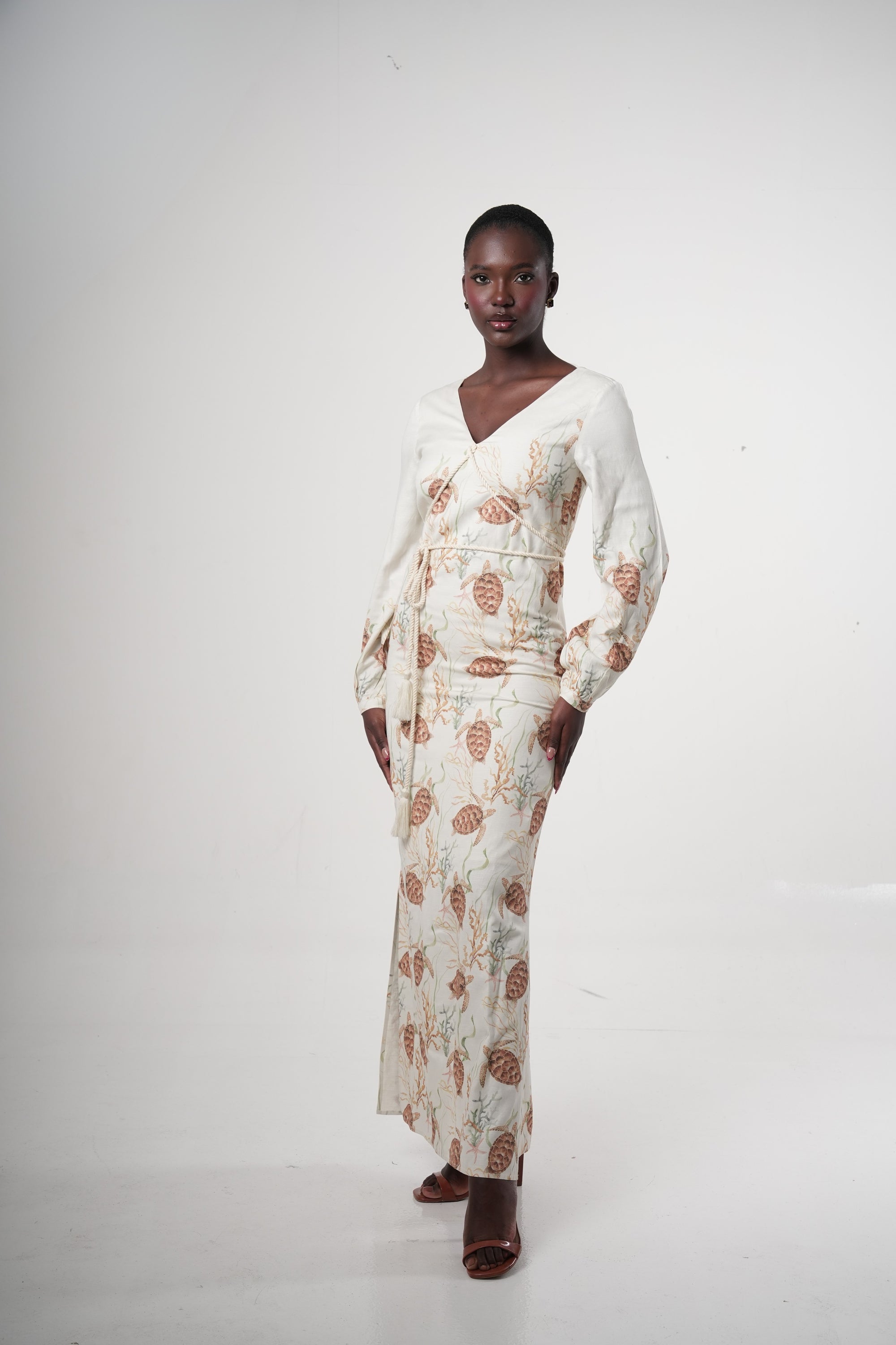 linen blend printed dress Summer-blend Linen Printed Square Neck Ruched Smocked Back Midi Dress